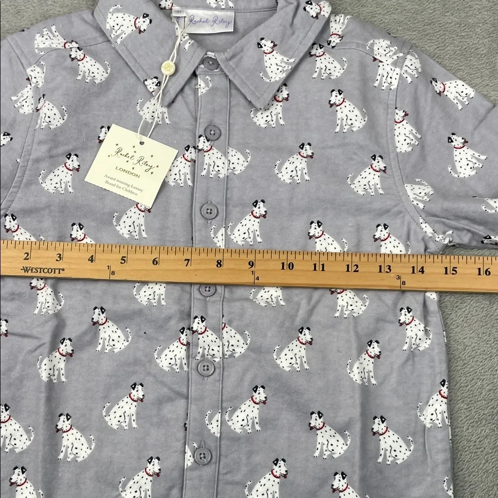 NEW Rachel & Riley 8 Kids 100% Cotton Gray Dalmatian Dog Button Down Shirt‎